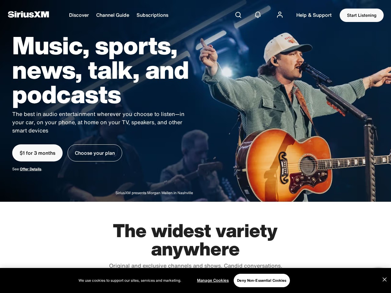Screenshot of siriusxm.com